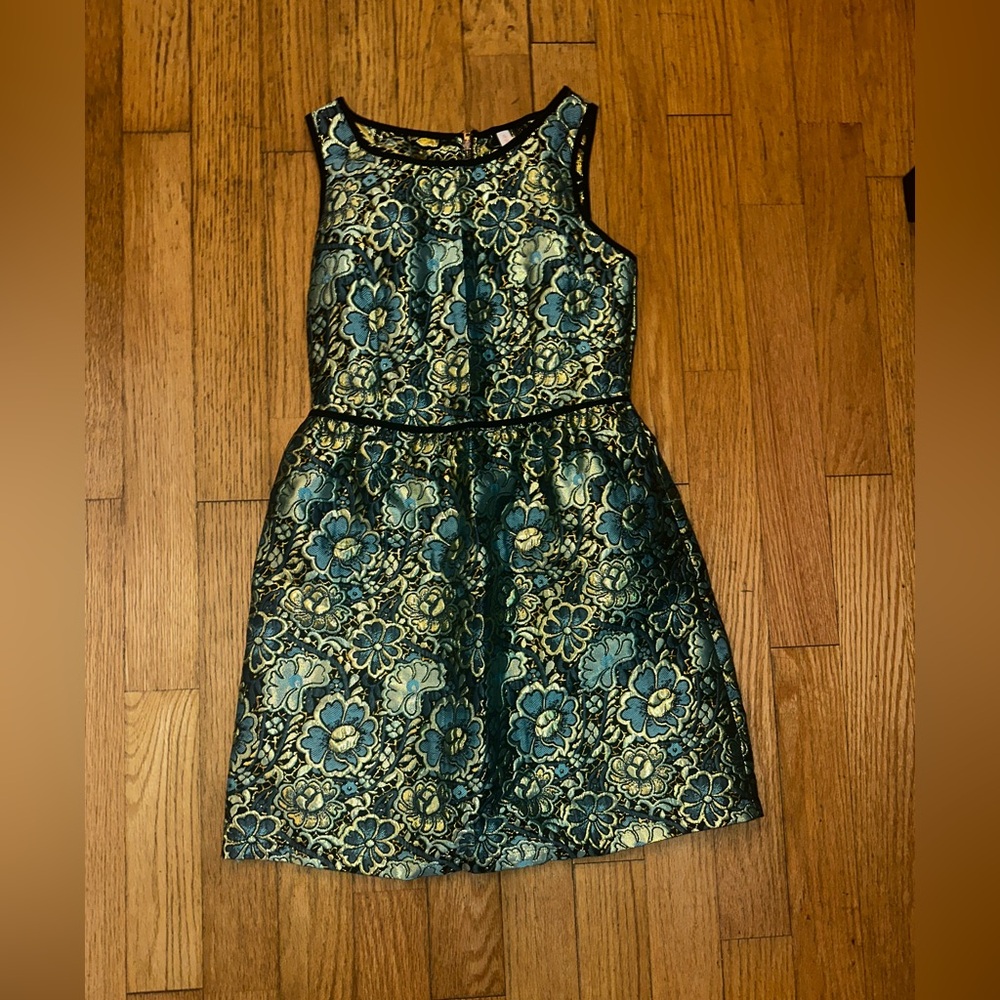 Xhilaration Teal and Gold Lace Dress